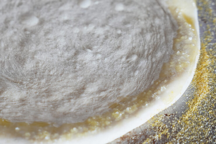 Pizza dough base with olive oil and kosher salr